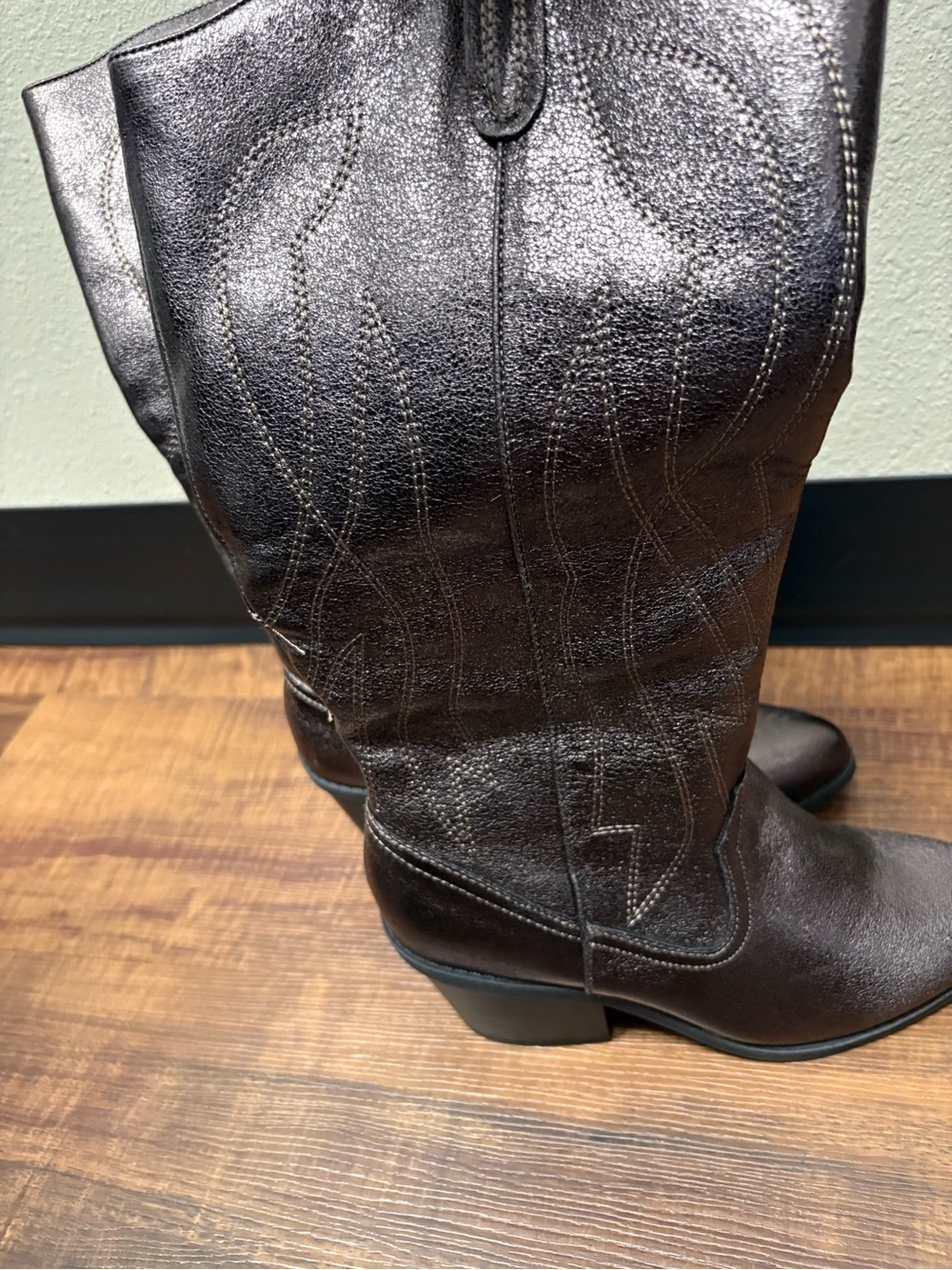 POP Womens Brown Western Cowboy Mid-Calf Faux Leather Pointed Toe Zip Boots 7.5M - Picture 5 of 16